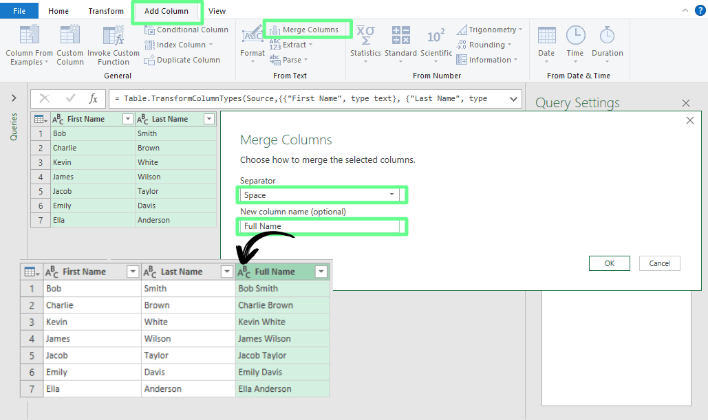 Zwei Spalten mit Power Query in Excel zusammenführen.