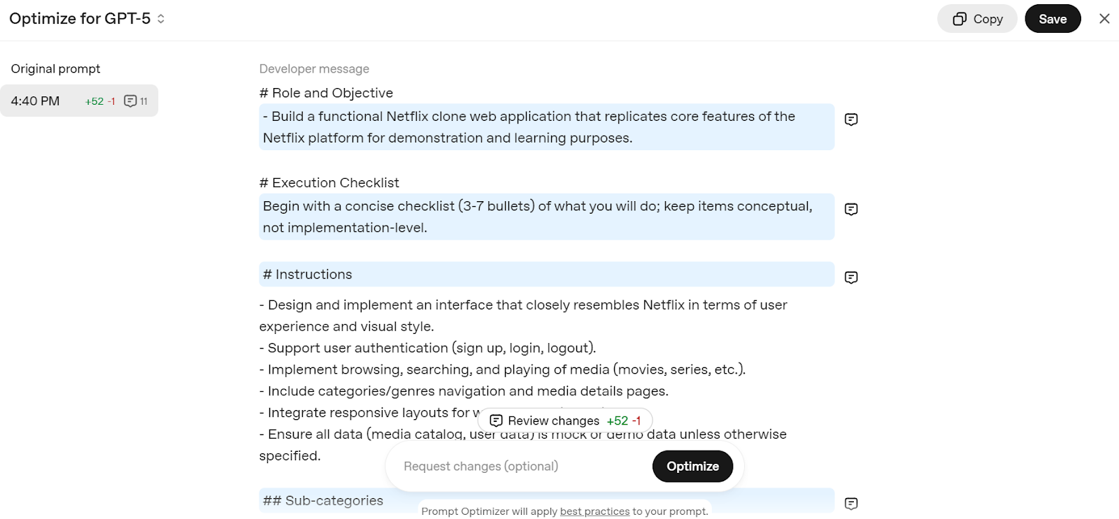 Prompt Optimization using OpenAI tool