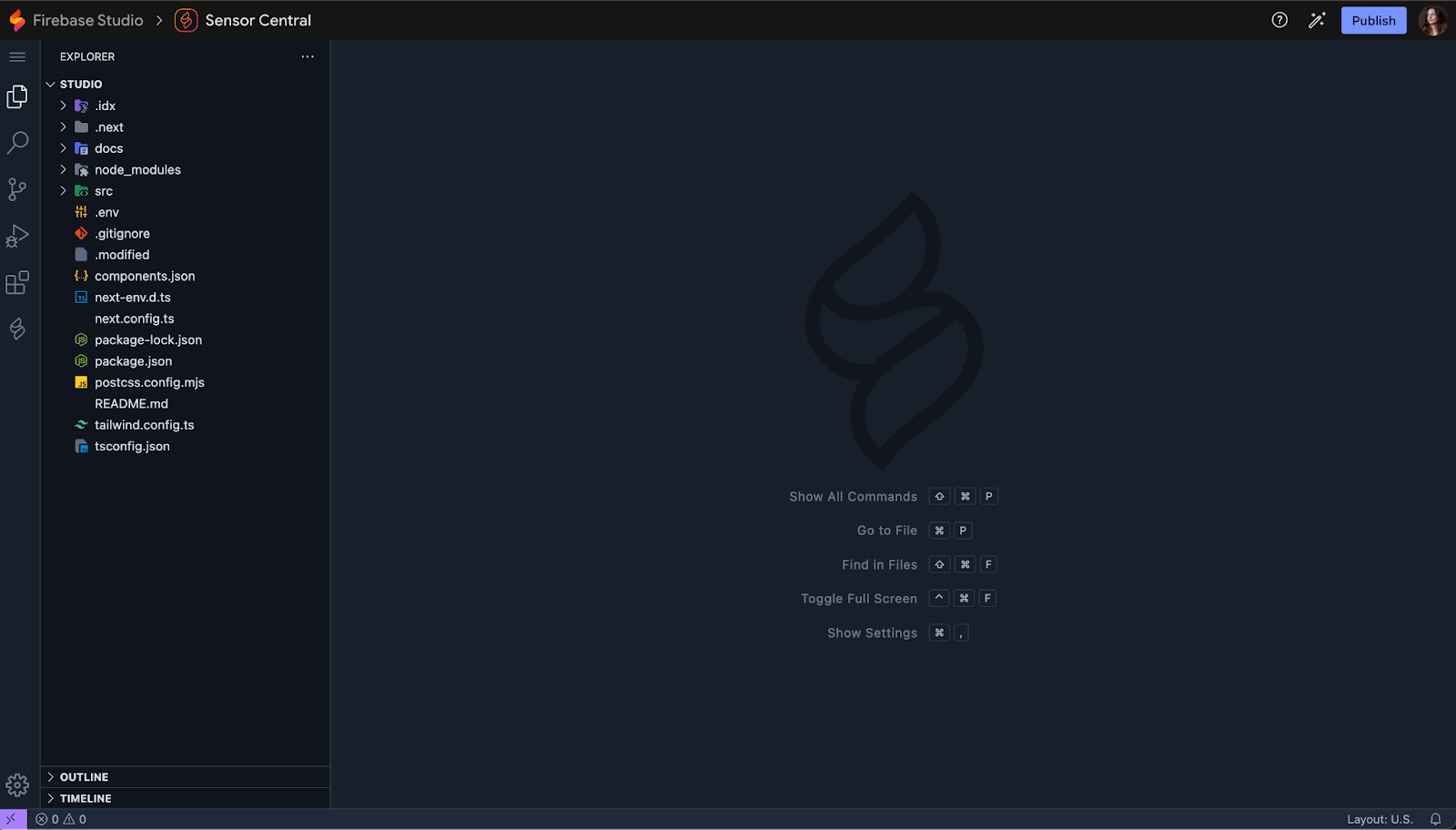 firebase studio Code tab
