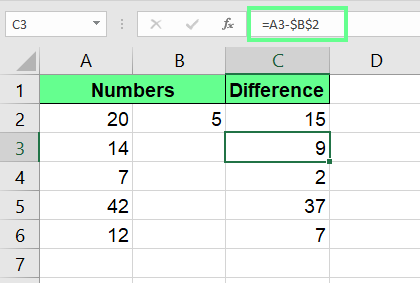 Soustraction de colonnes avec référence absolue dans Excel