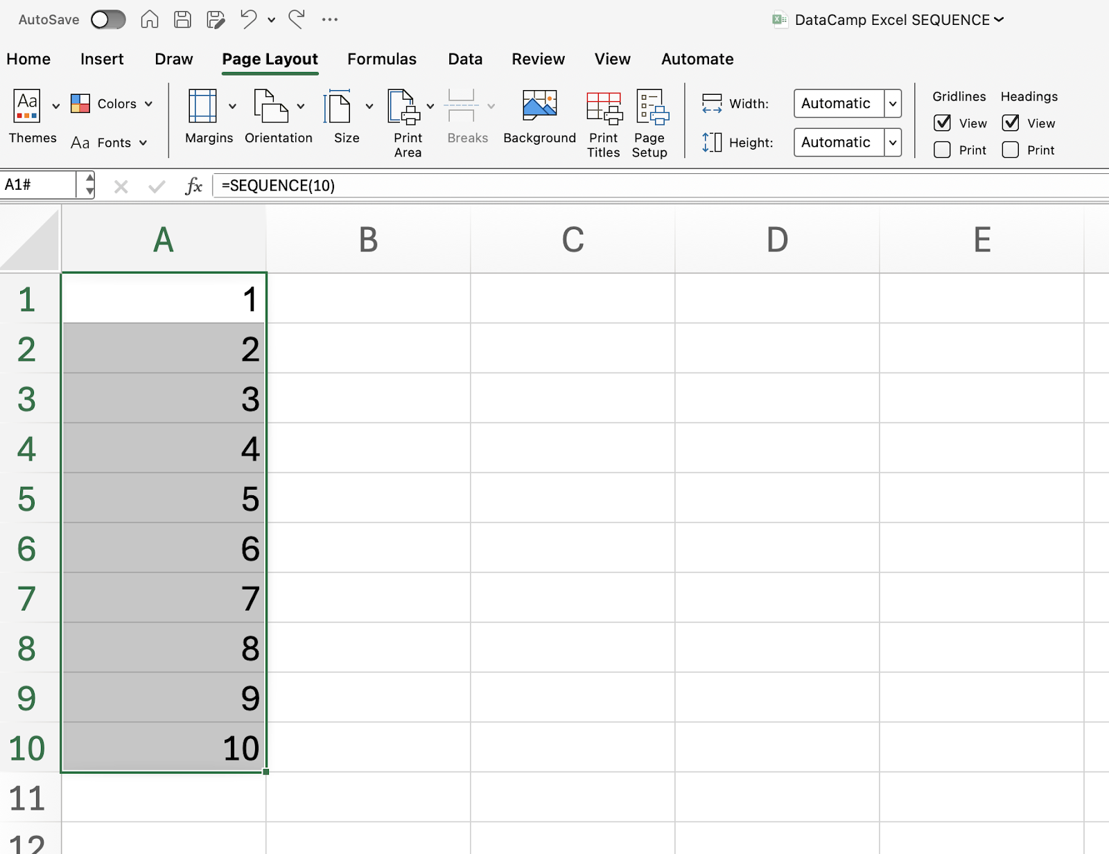 Utilizar SECUENCIA en Excel para una lista vertical