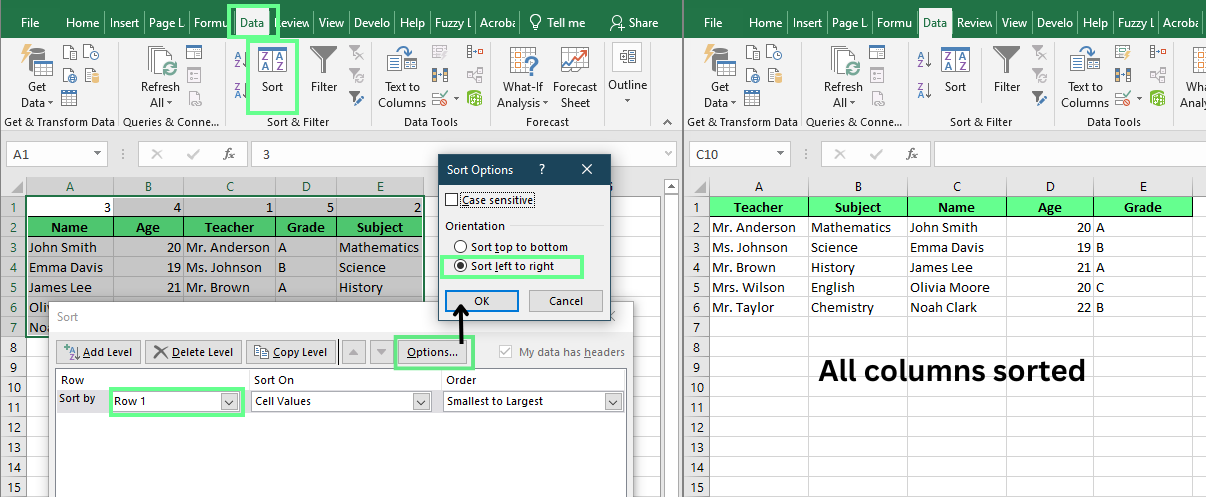 Move the columns using the Sort option in Excel.