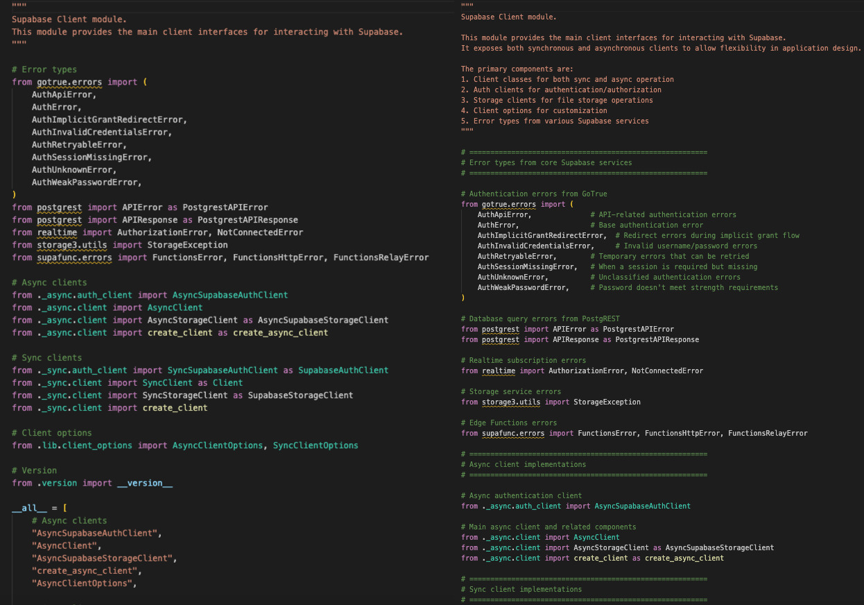 comparison of refactored code and documented code.