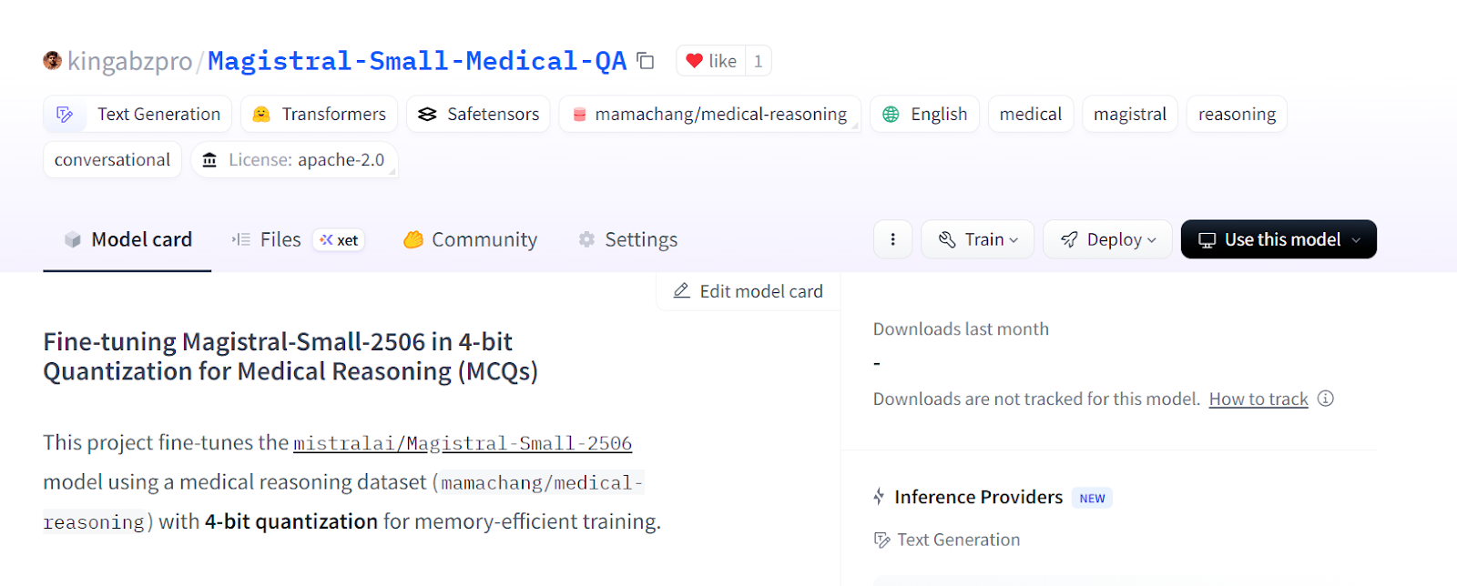 kingabzpro/Magistral-Pequeño-Médico-QA repositorio de modelos en Hugging Face Hub