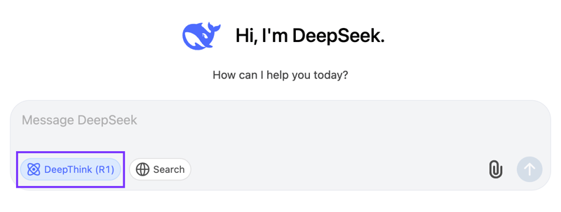 Attivazione del modello DeepSeek-R1 cliccando su DeepThink (R1)