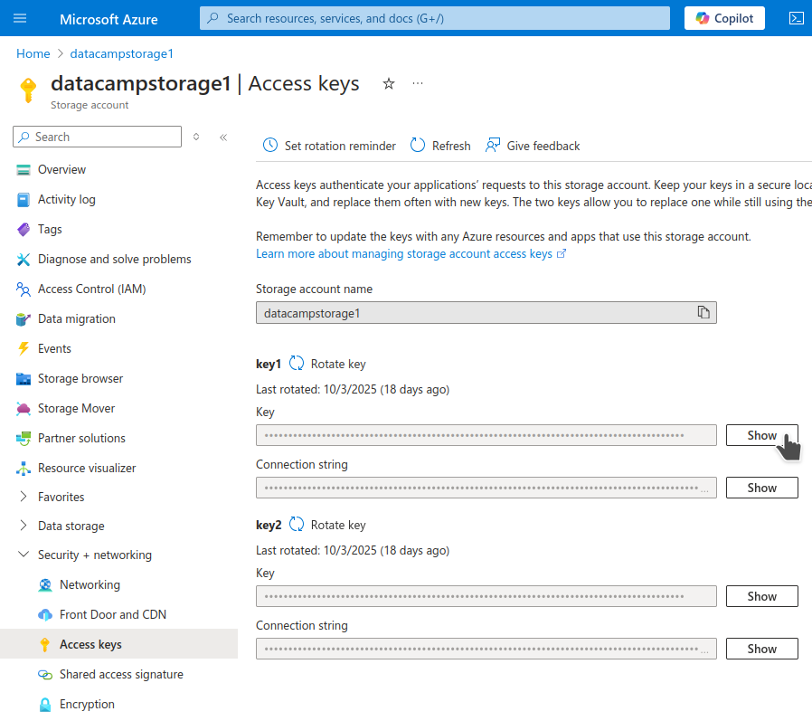 Managing Azure Storage Account access keys