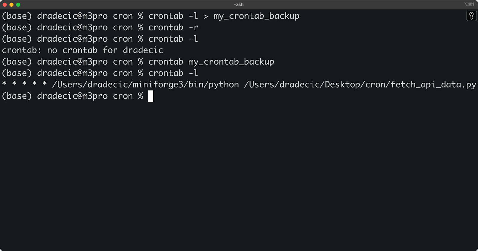Image 7 - Restoring a crontab from a backup