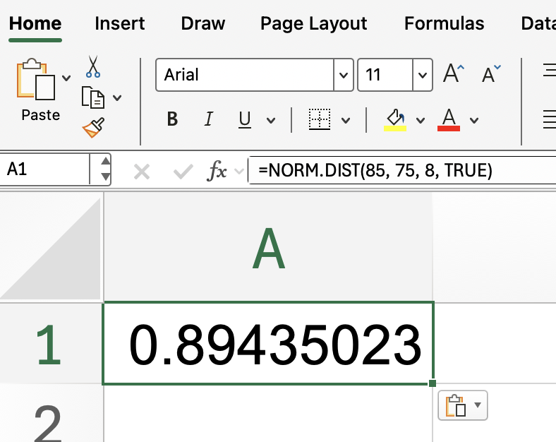 Fonction Excel NORM.DIST() avec TRUE