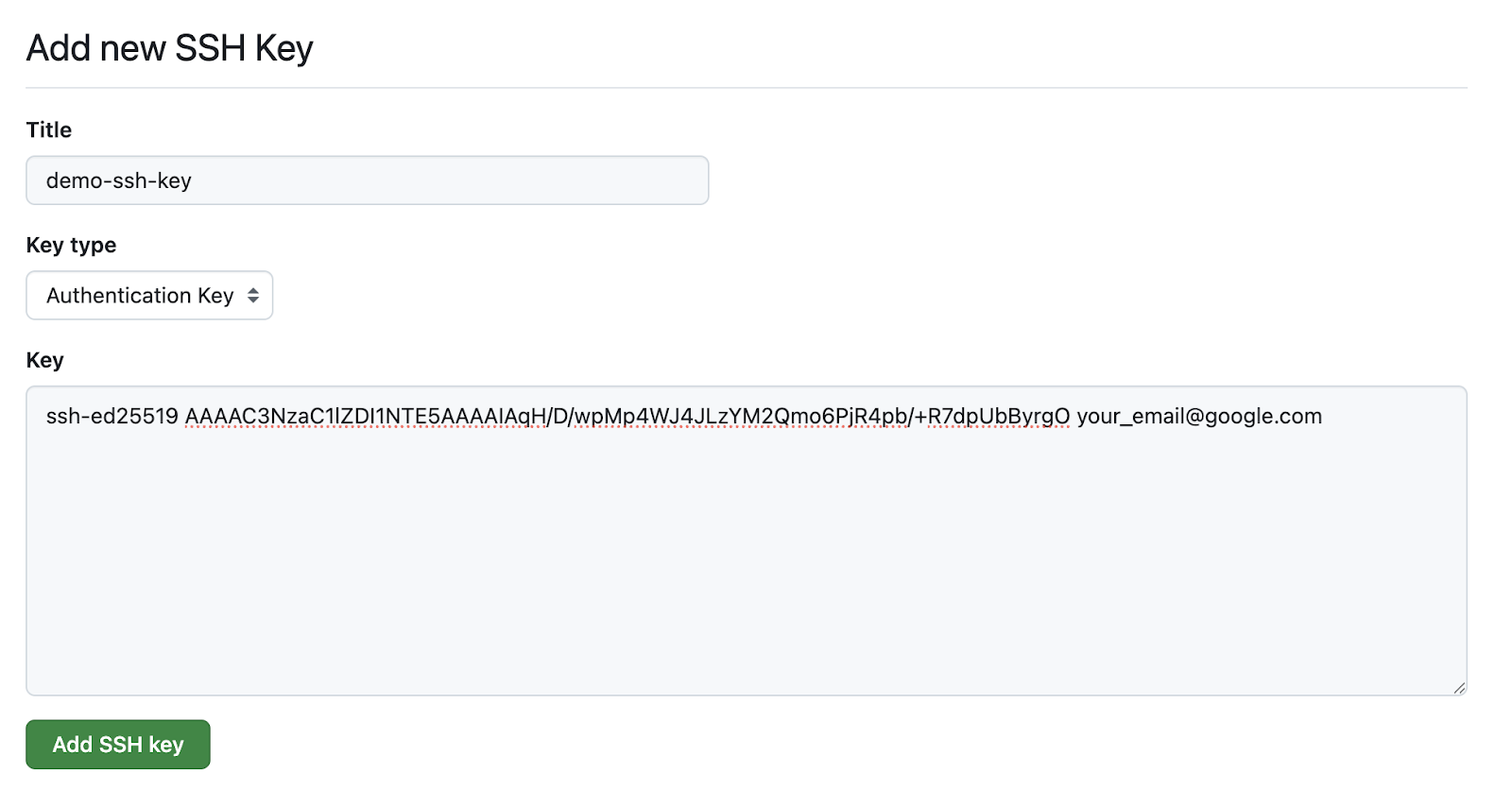 Paste in the contents of id_ed25519.pub