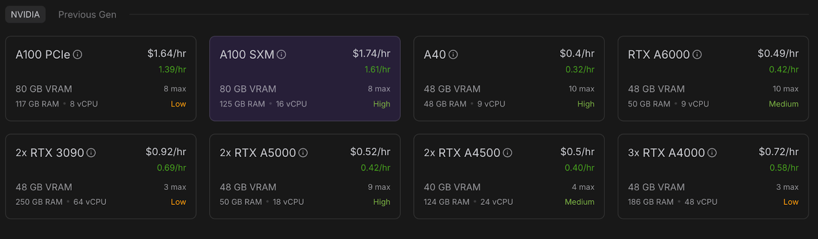 Selecting correct configuration GPU on RunPod