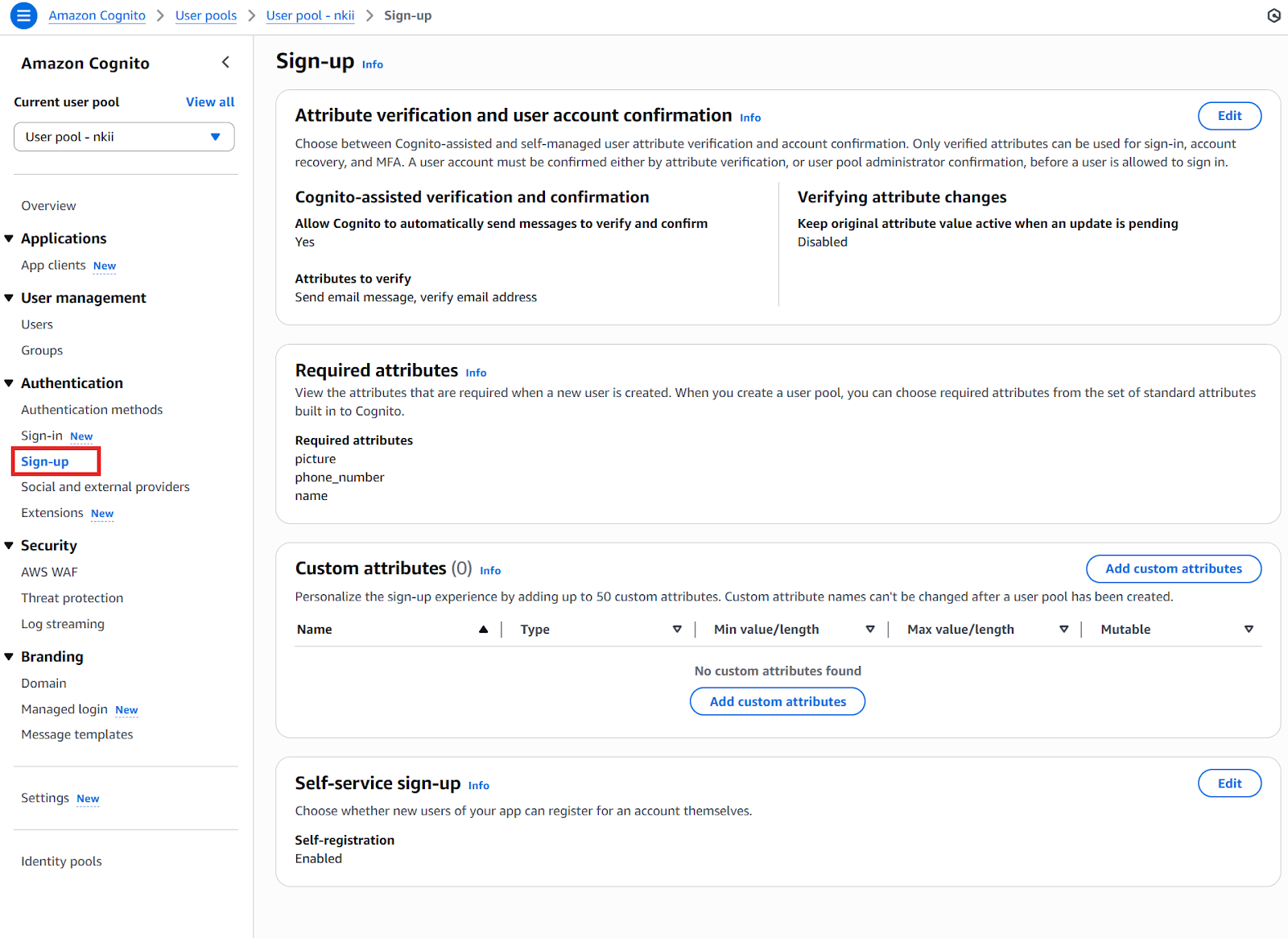 Options d'inscription aux pools d'utilisateurs AWS Cognito