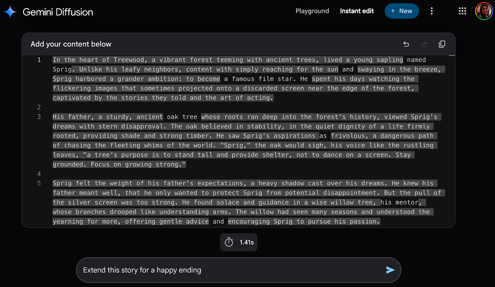 gemini diffusion instantanée Editer avec texte