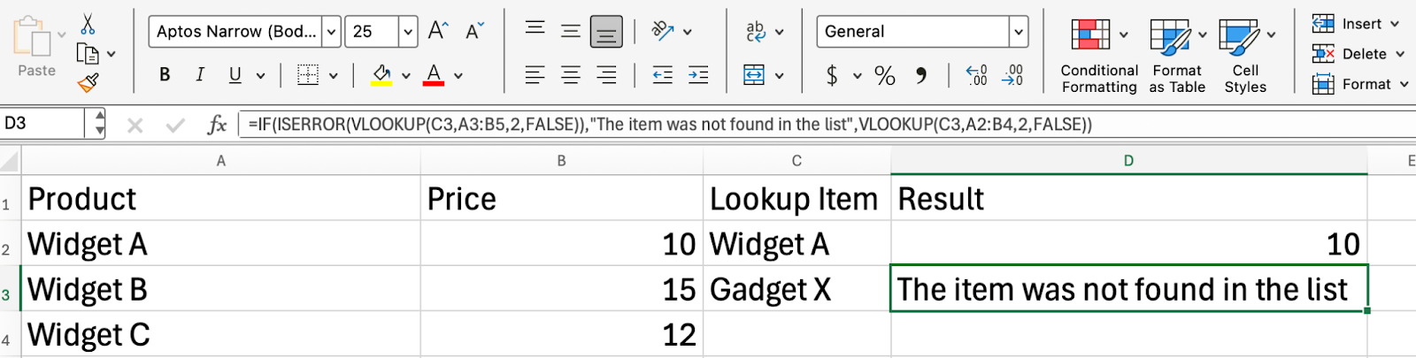Excel ISERROR mit IF() und VLOOKUP()