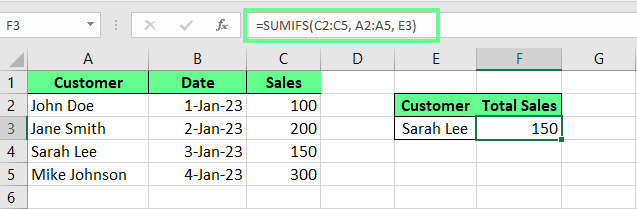 Utilisation de SUMIFS() pour additionner des valeurs en utilisant la référence de la cellule.