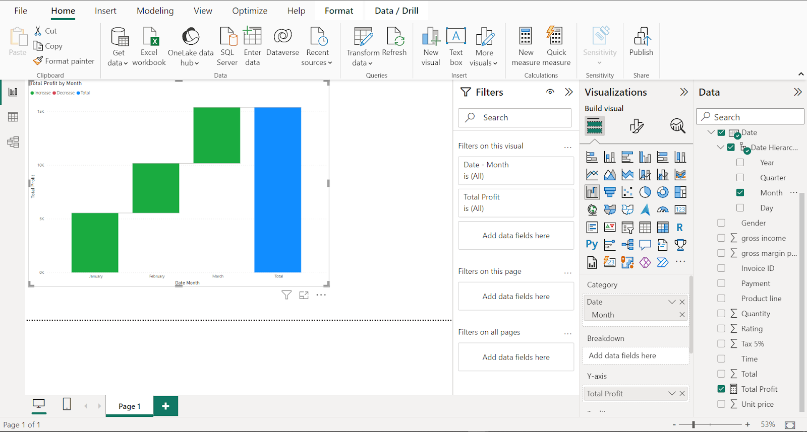 Image showing how to add the month category into the waterfall chart