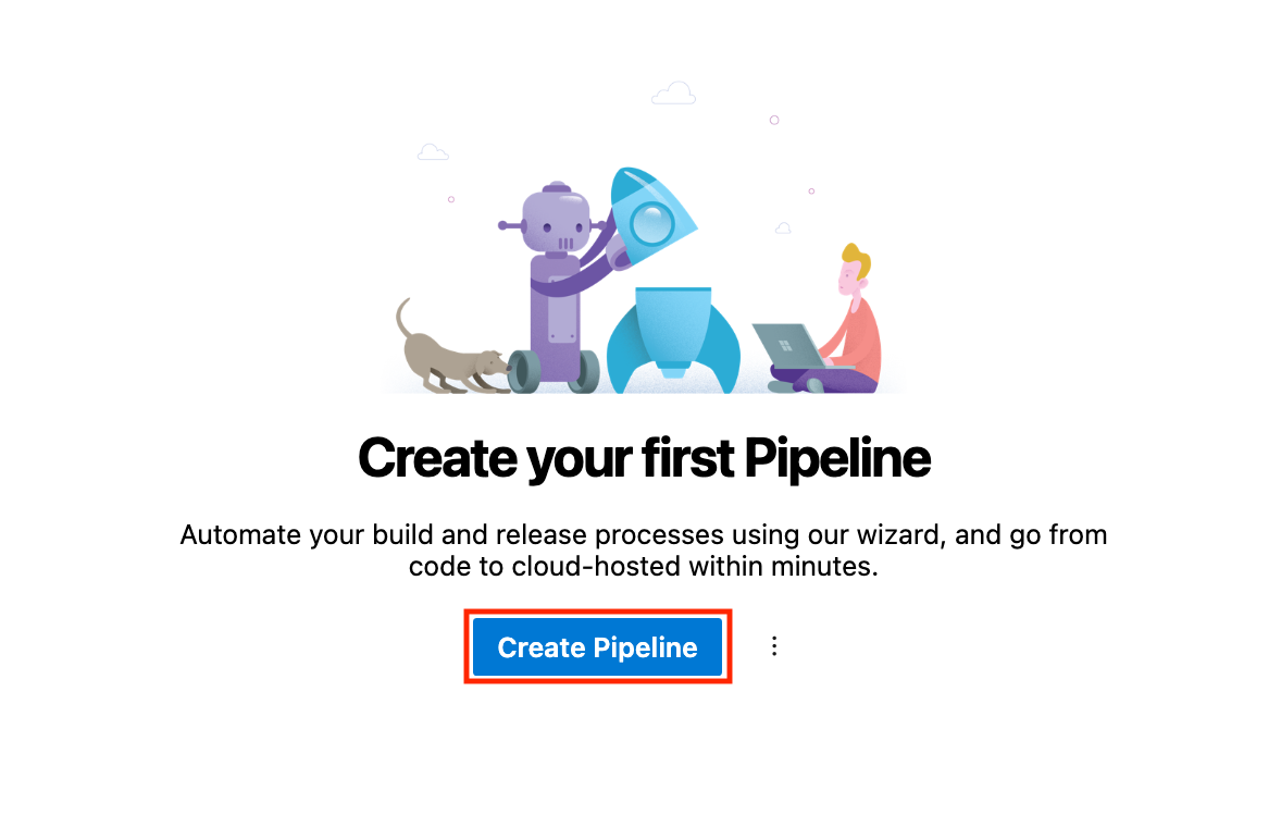 Click on Create Pipeline to start setting up a new pipeline.

This straightforward step helps you begin the process of automating your workflows within Azure DevOps.