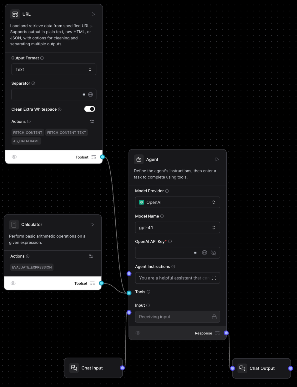 Simple agent workflow with Langflow