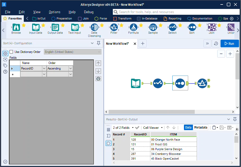 Die Benutzeroberfläche von Alteryx Designer.
