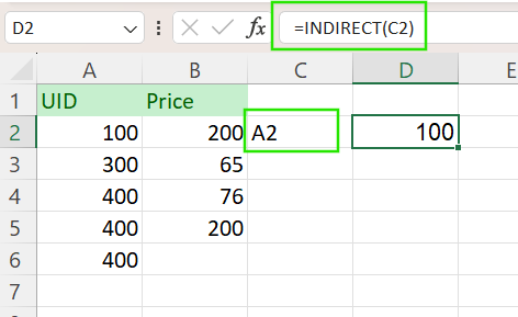 Using INDIRECT() to reference based on another cell in Excel.