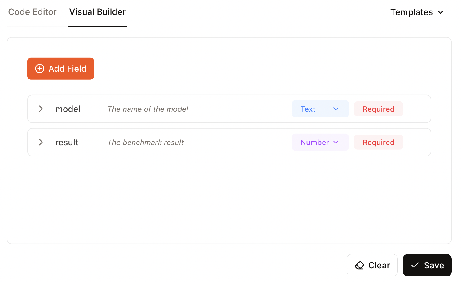 Example of a JSON schema with two fields.