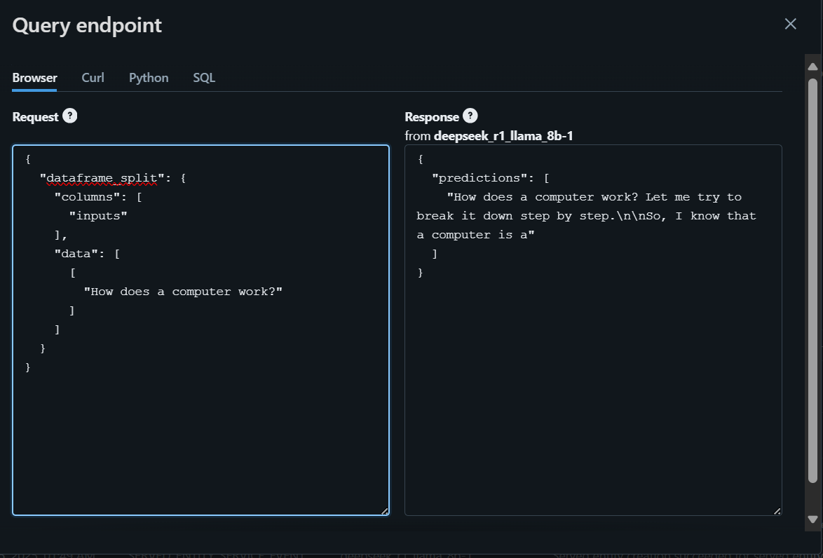 Usar o playground do Databricks para acessar o modelo.