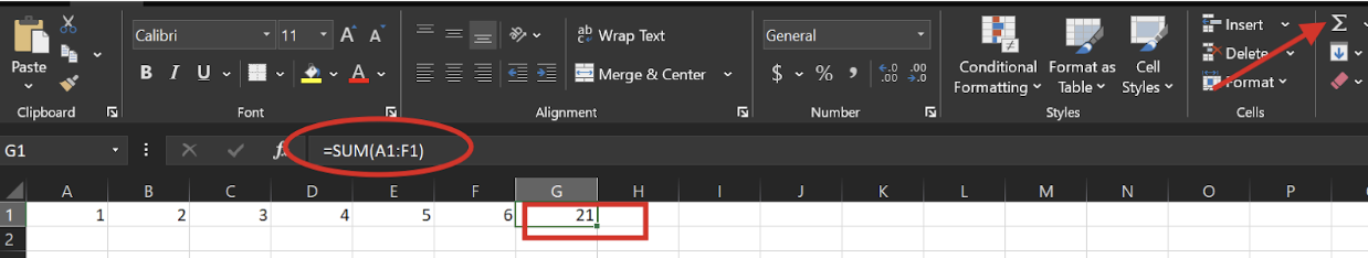 Applying AutoSum on a row in Excel
