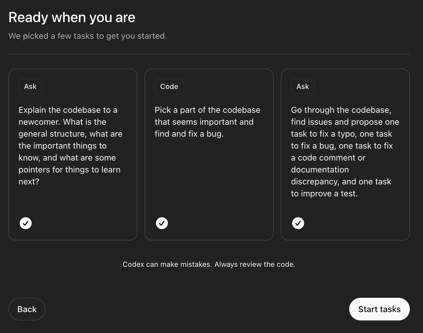 Tarefas no Codex da OpenAI
