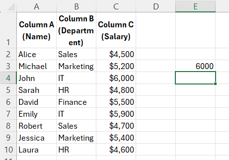 vlookup result