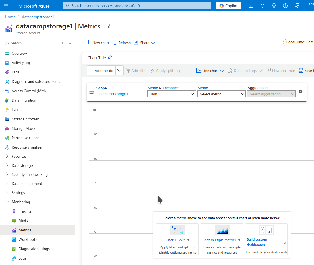 Azure Storage Metrics page