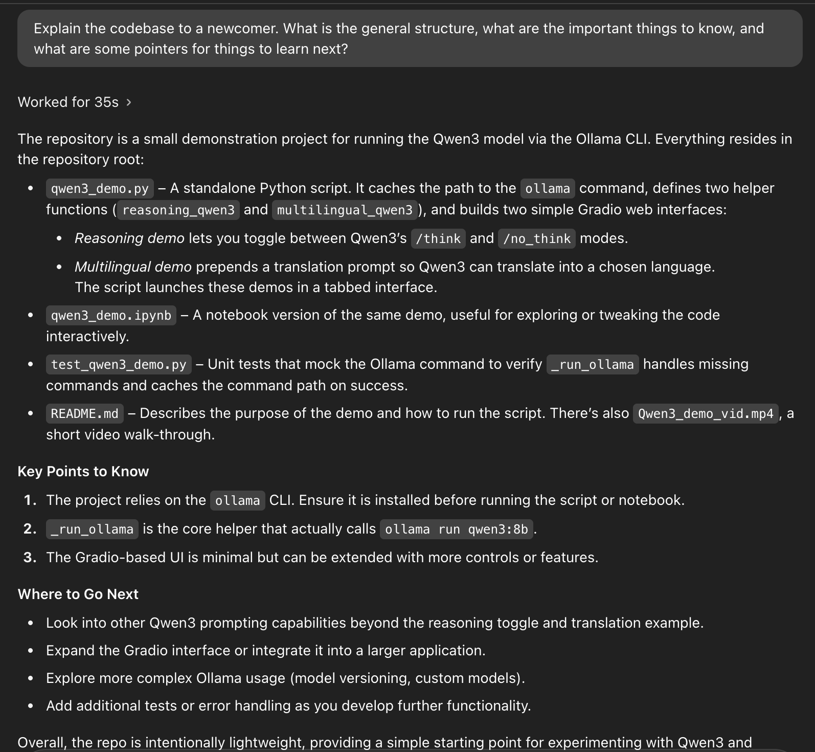 Tarefa de explicação do CodeBase pelo Codex da OpenAI