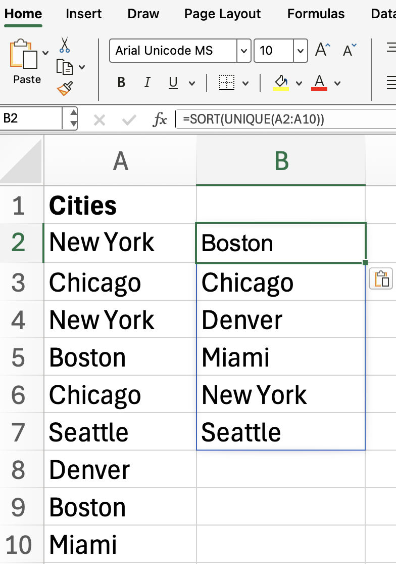 Excel UNIQUE avec TRI