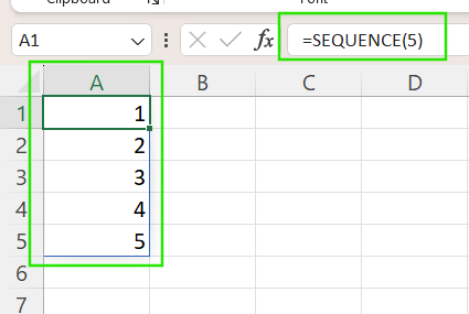 Using SEQUENCE() for dynamic arrays in Excel.