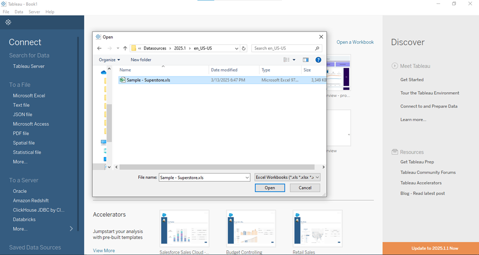 Fenster „Tableau Desktop Connect“