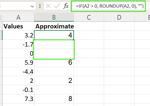 ROUNDUP in Excel mit bedingter Logik