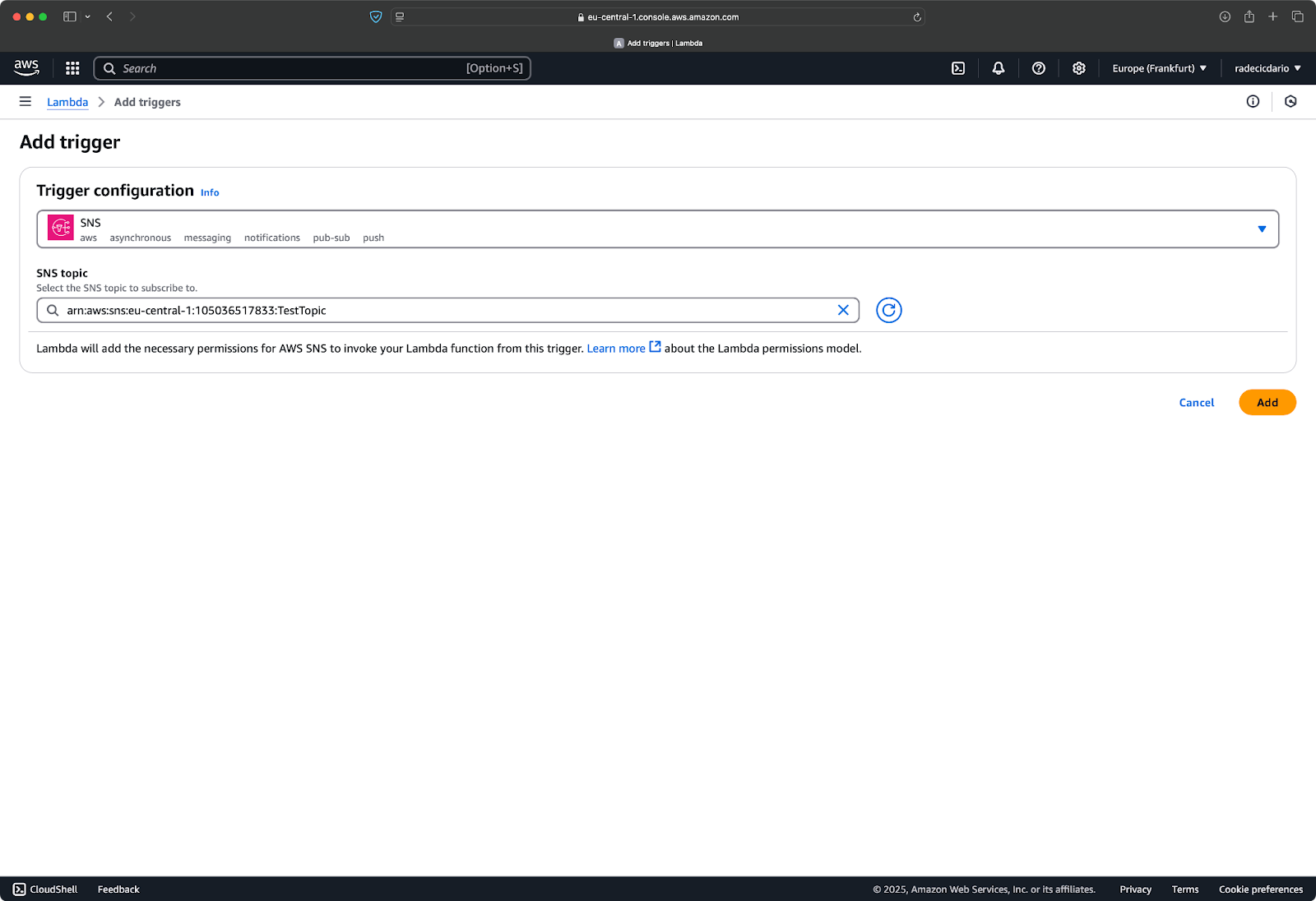 Image 26 - Connecting SNS to Lambda