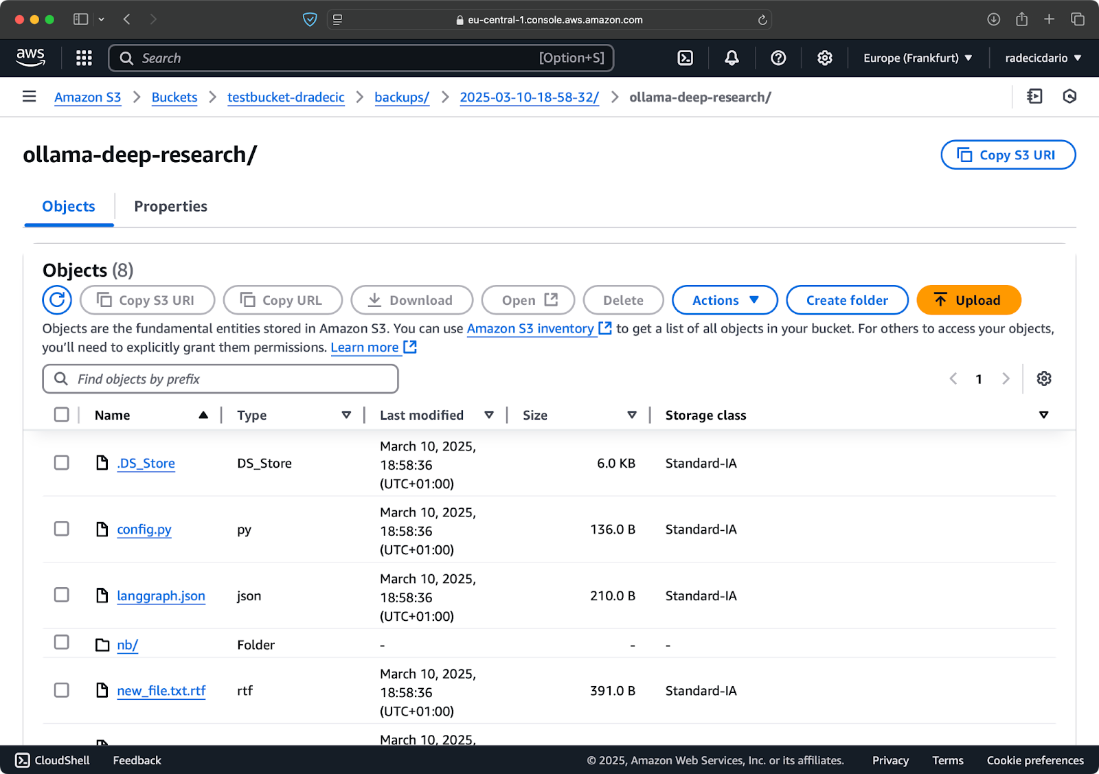 Backup contents with a custom storage class