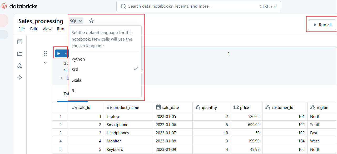 Executar uma célula no Databricks Notebook.