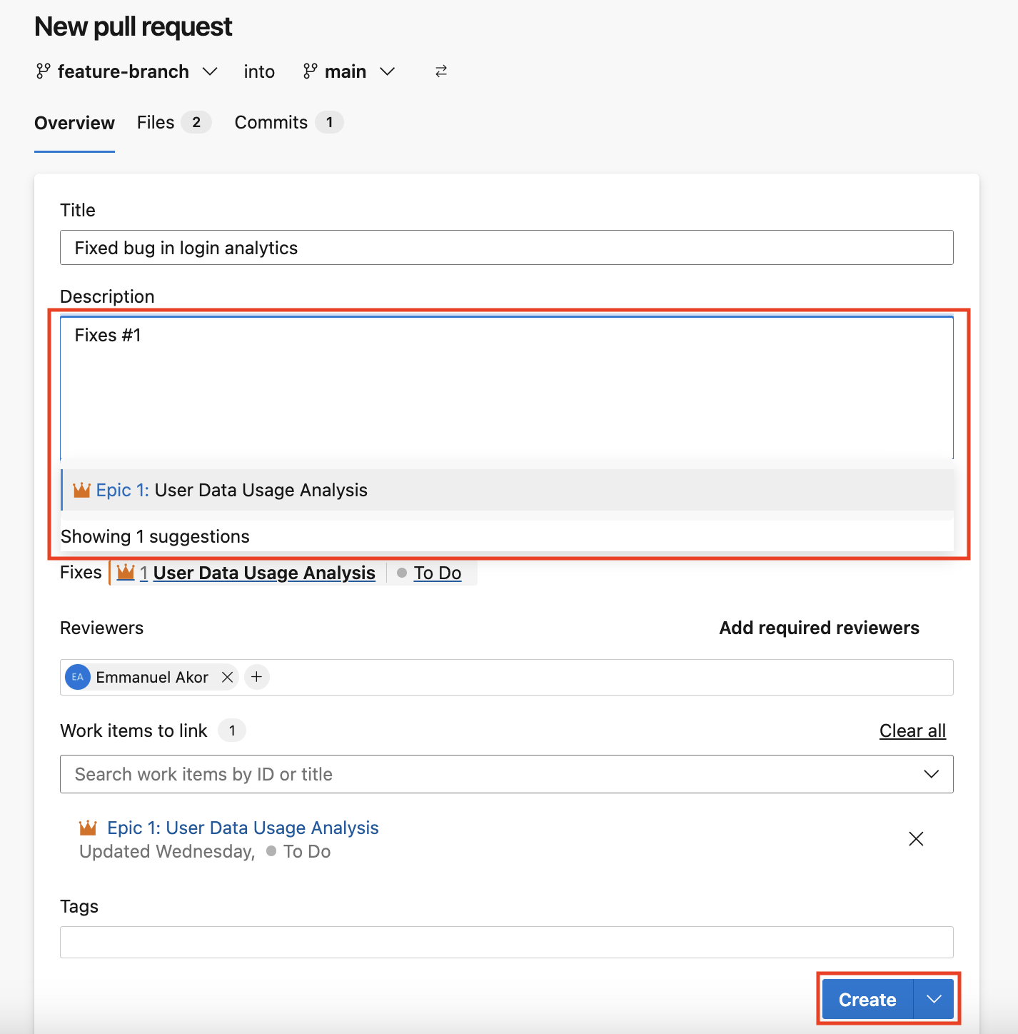 Link to a pull request:

When creating a pull request, mention the work item ID in the description.

Click Create.

Azure DevOps will automatically link the pull request to the work item, ensuring seamless tracking and management.