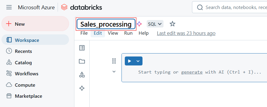 Renomeando o Databricks Notebook.