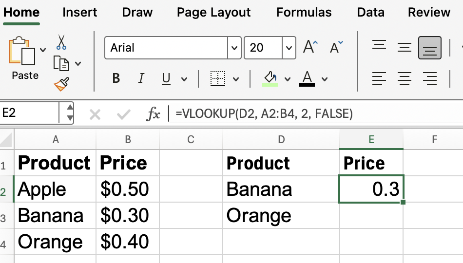 Excel VLOOKUP with cell references