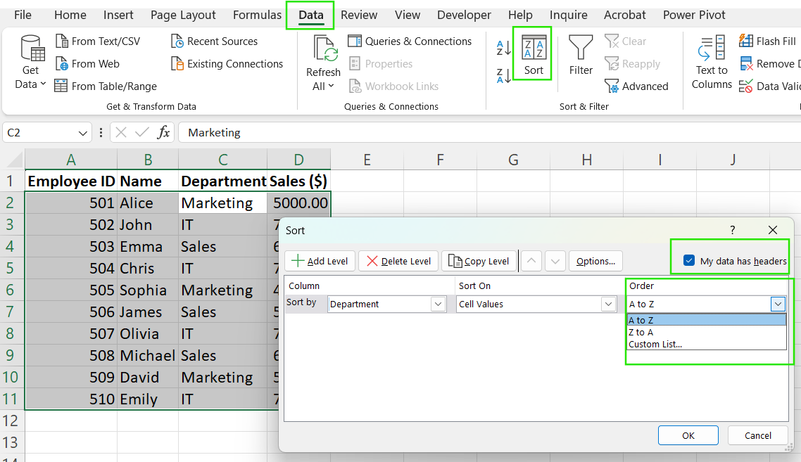 Comment appliquer un tri personnalisé dans Excel.