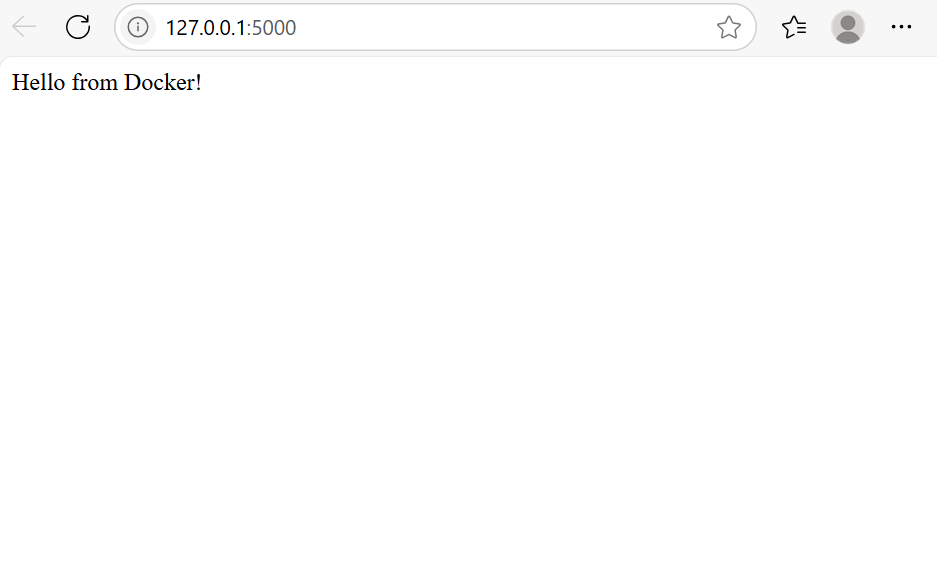 Captura de pantalla de un navegador en http://localhost:5000 mostrando un mensaje "¡Hola desde Docker!".
