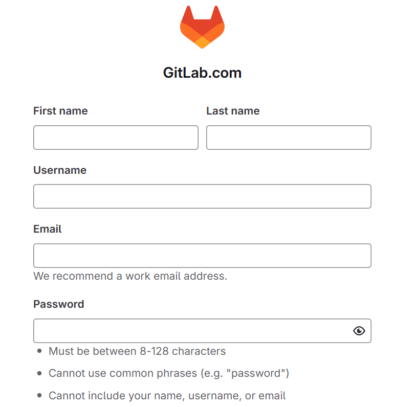 La página de registro de GitLab
