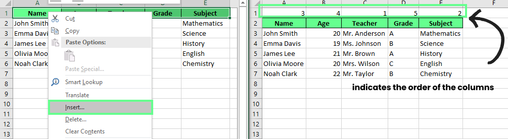 Insert a row and give arrangement order before sorting in Excel.
