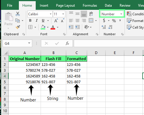 El relleno Flash cambia el formato en Excel.