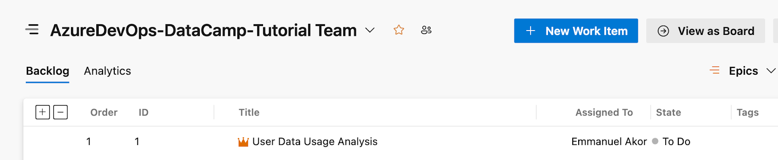 Prioritize work items easily:

Simply drag and drop work items into the backlog to set their priority.

This intuitive feature helps you manage and organize your tasks efficiently within Azure DevOps.