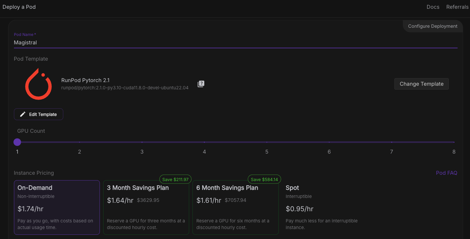 Deploying a pod on RunPod