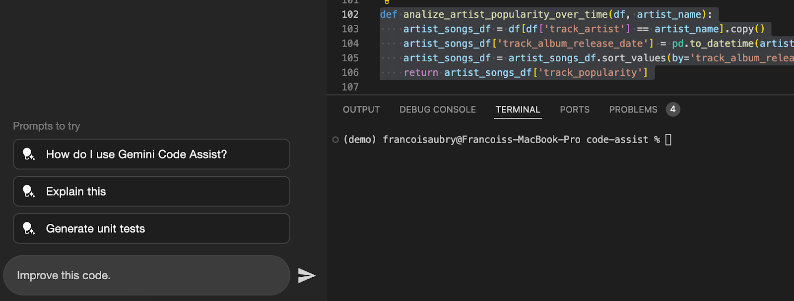 Benutzerdefinierte Eingabeaufforderung in Gemini Code Assist