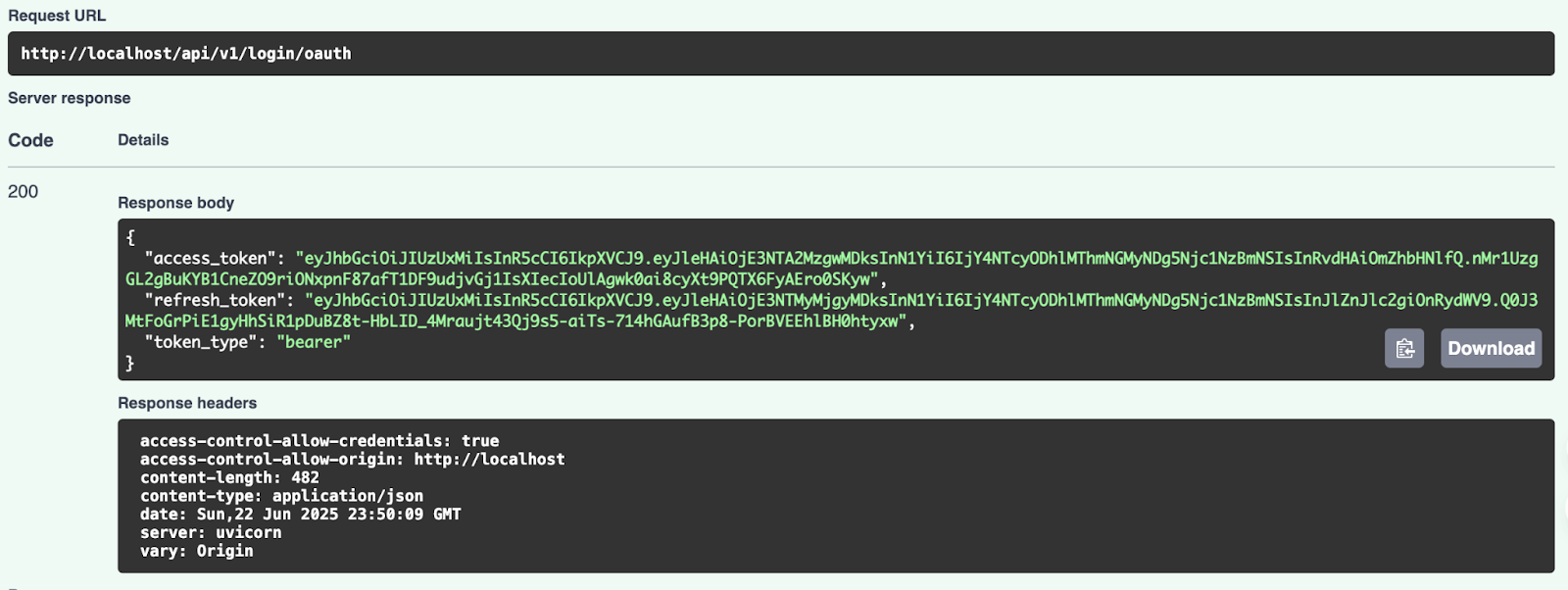 return for oauth api