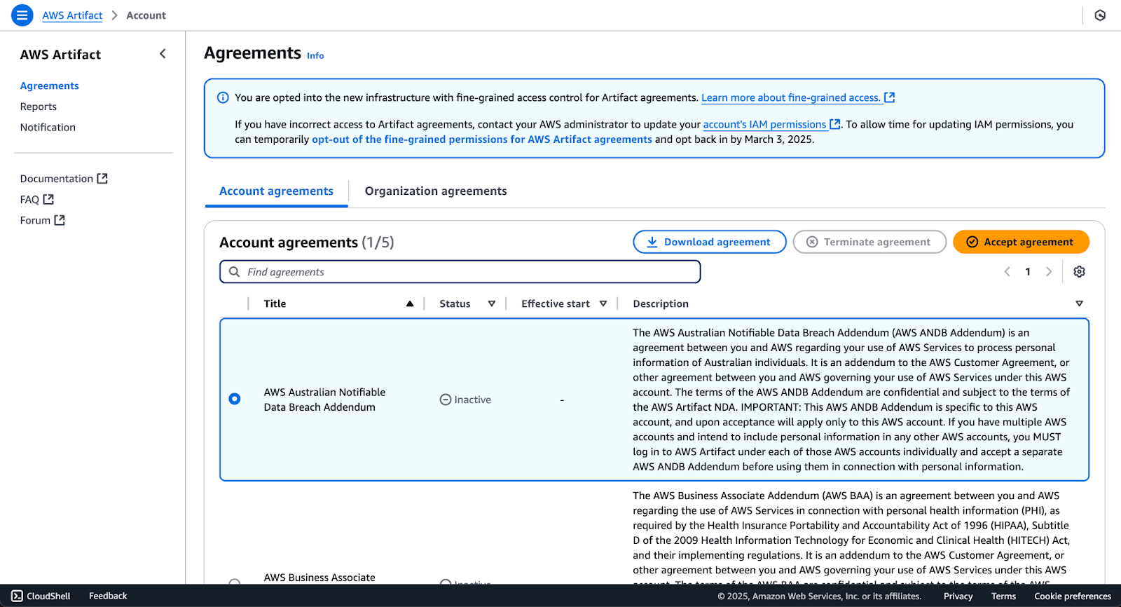 Contratos de artefatos da AWS